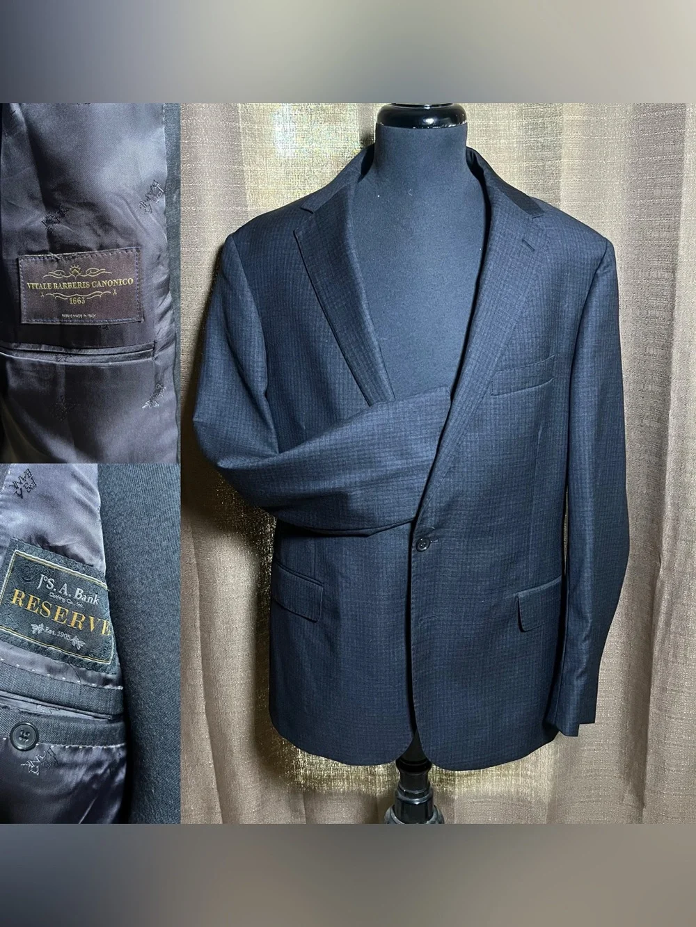 Vitale Barberis Canonico JAB Reserve GlenCheck Soho Slim Fit Wool Men’s 2pc 46R